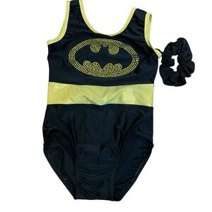 NWOT Kids Superhero Costume Black/ Yellow Batgirl Halloween Leotard Size Large